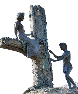This sculpture in the village of Kilbaha, Co. Clare was inspired by the legend of Diarmuid and Grainne. 